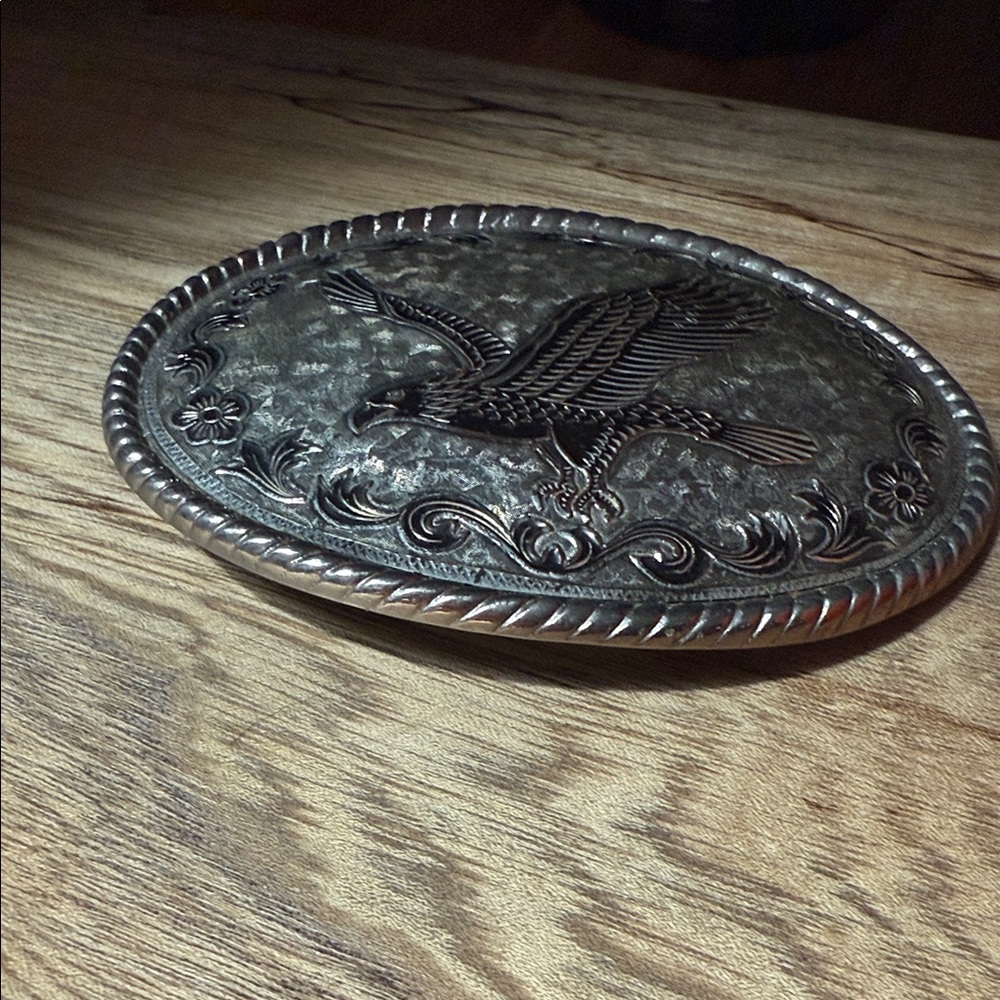 Rockmount Ranch Wear Silver Oval Belt Buckle With Eagle Design View 2